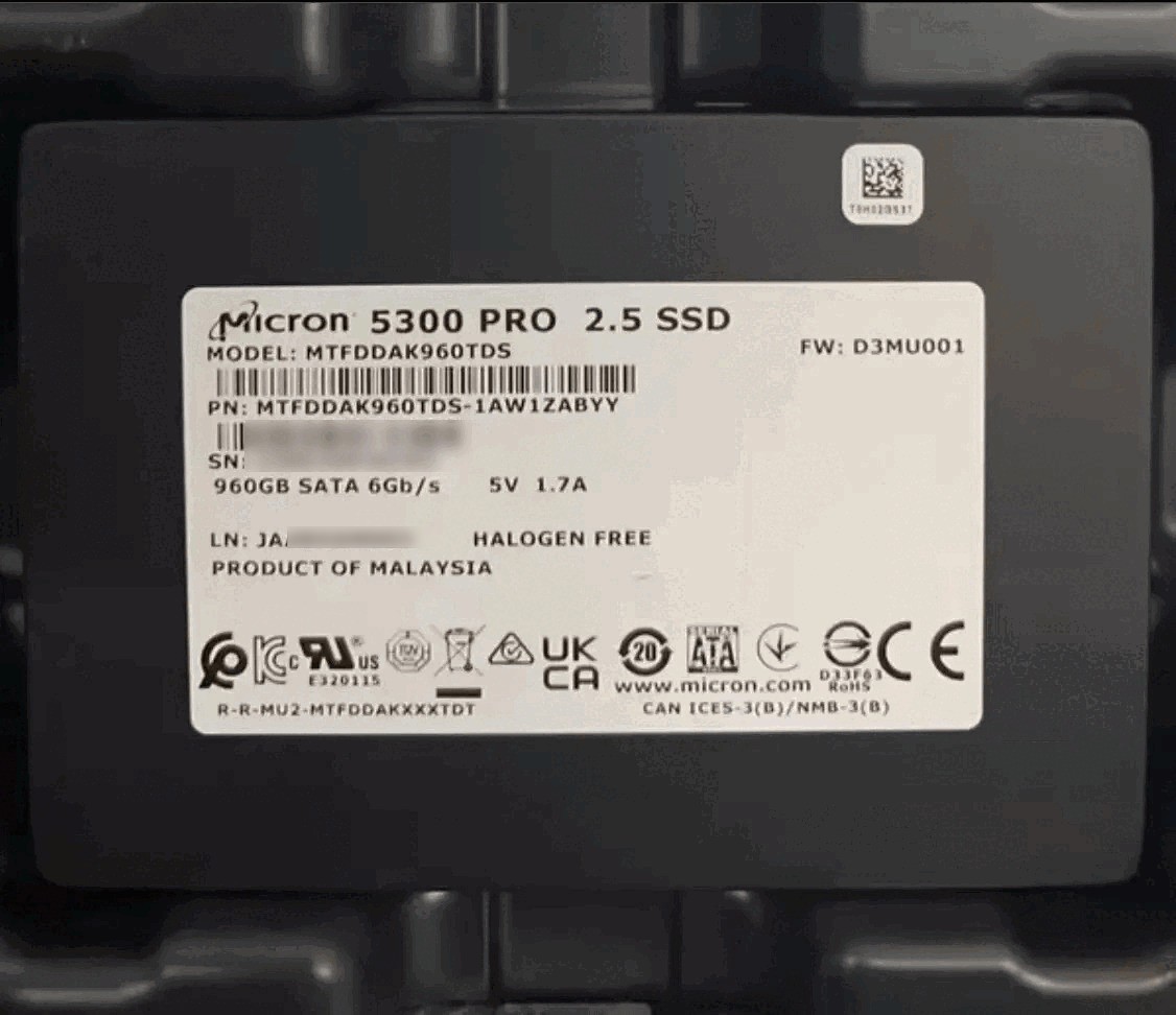 Micron 5300 Pro 2.5" 960G SATA SSD MTFDDAK960TDS-1AW1ZABYY 100% Health
