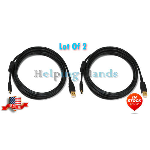 2 NEW Monoprice USB-A to Mini-B 2.0 Cable 5-Pin 28/24AWG Gold Plated Black 6 ft