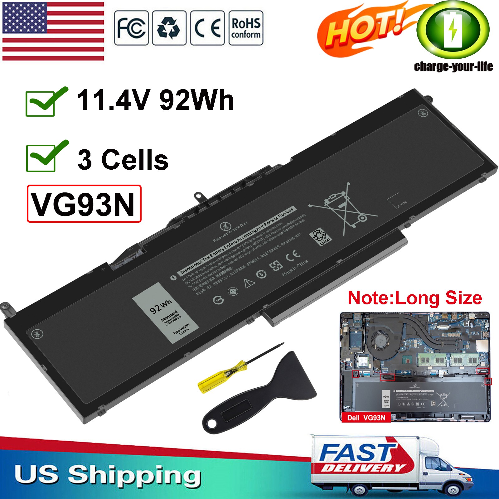 New VG93N 92Wh Battery for Dell Latitude 5580 5591 Precision 15 3520 3530 WFWKK