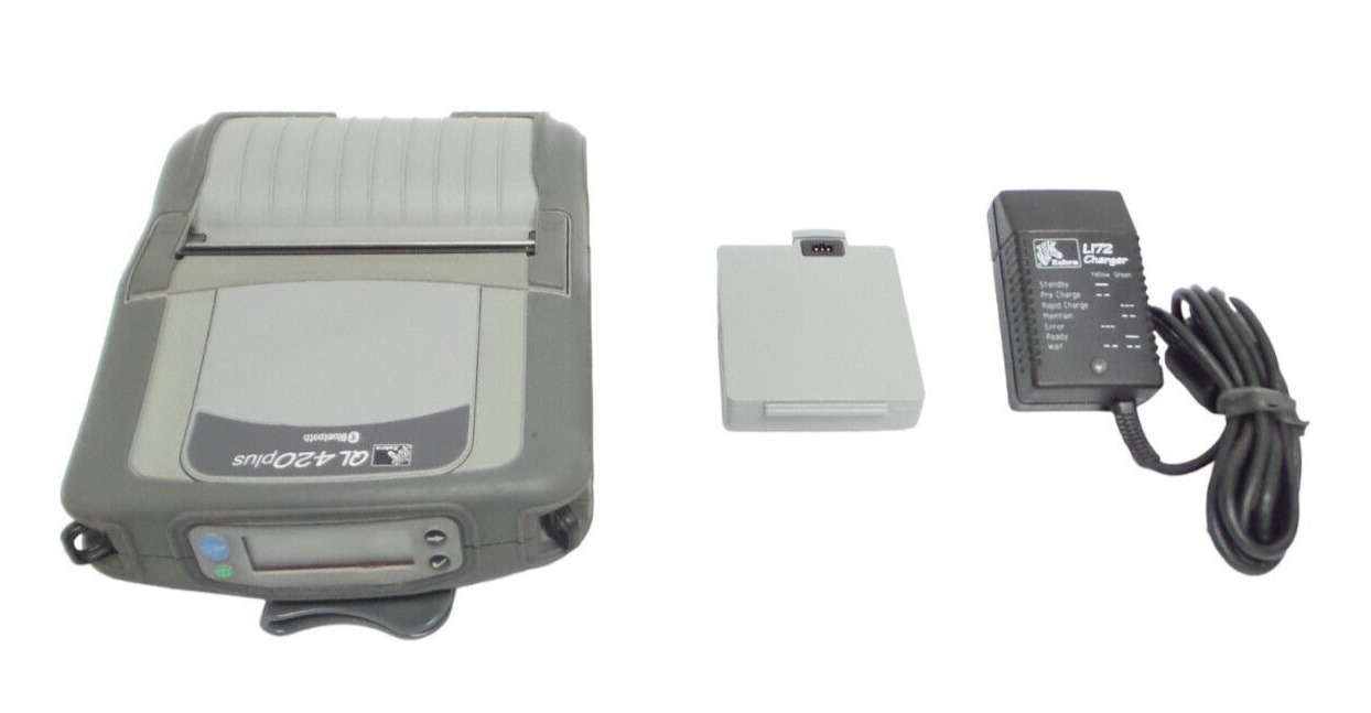 Zebra QL420 Plus Barcode Printer, Bluetooth w/ Battery, Charger, Belt Clip