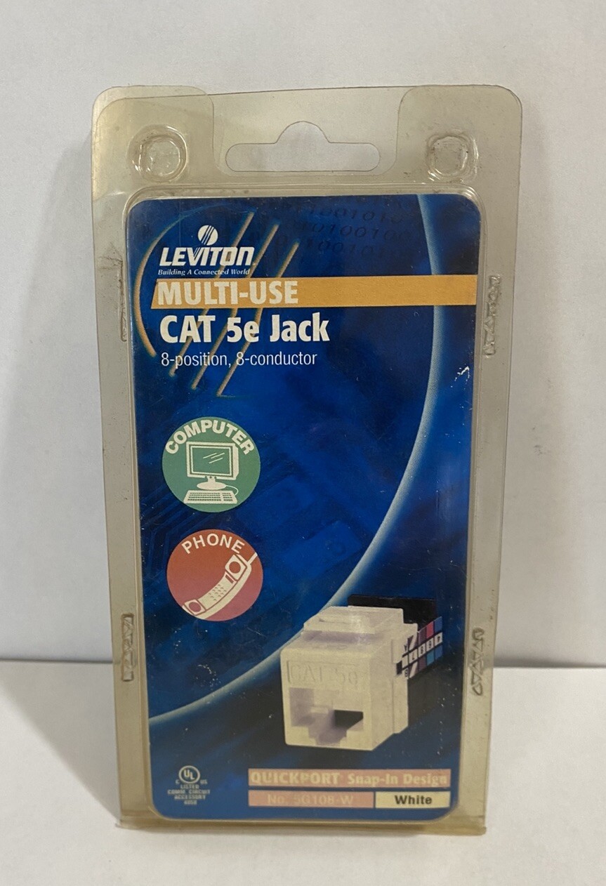Leviton Multi-Use CAT 5e Jack 8-Position, 8-Conductor #5G108-W, NIP 