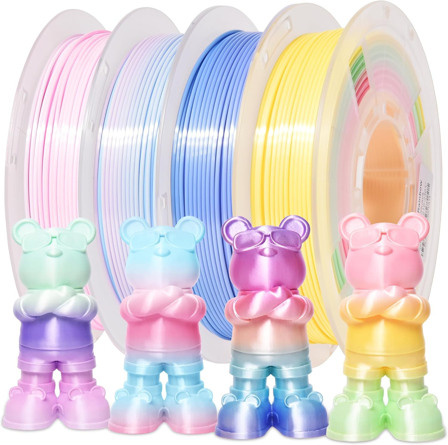 Silk Rainbow PLA 3D Printer Filament Bundle Shiny Multicolored Filament