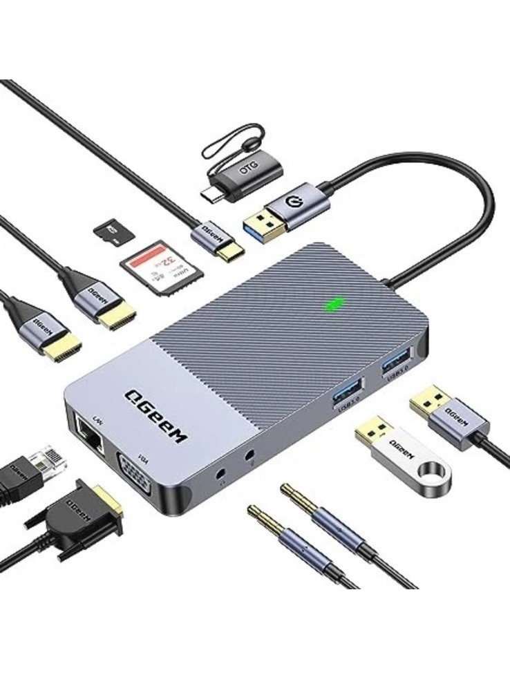 GiQ D3908A Mini USB Docking Station Triple Display SD/ Micro SD Mic Input