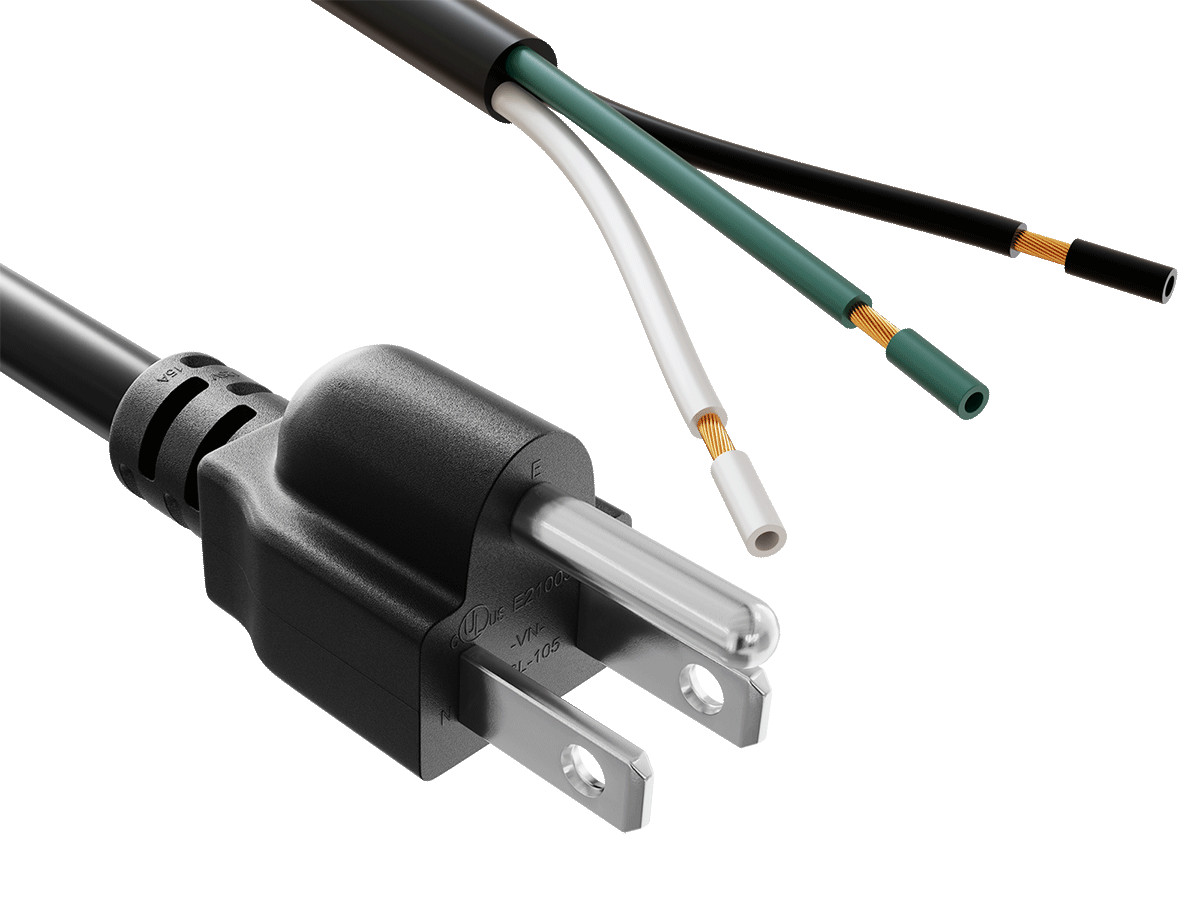 8ft 14AWG NEMA 5-15P to ROJ Pigtail AC Power Cord, SJT, Black
