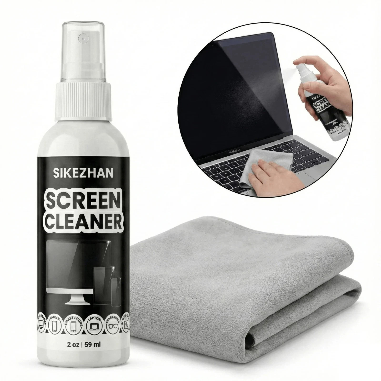 SIKEZHAN Screen Cleaner Kit with Polishing Cloth - Streak-Free Spray for MacBook