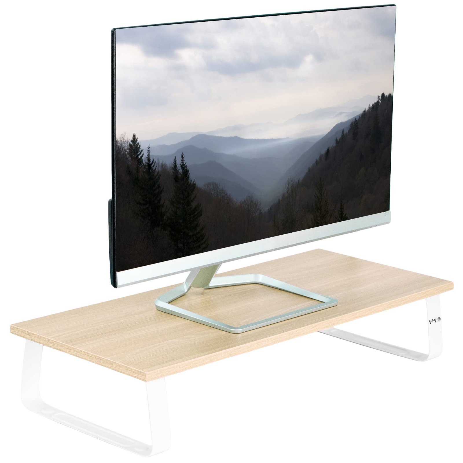 24 inch Monitor Stand, Wood and Steel Desktop Riser, Screen, Keyboard, Laptop...