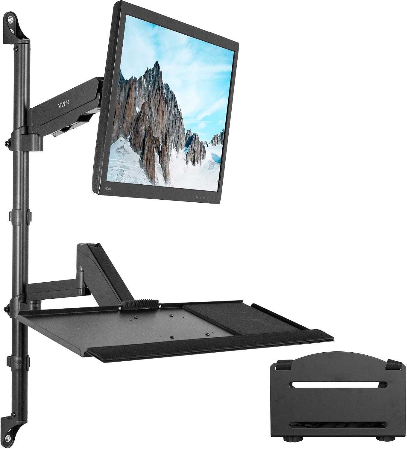 Black Sit-Stand Height Adjustable Pneumatic Spring Arm Keyboard Monitor CPU