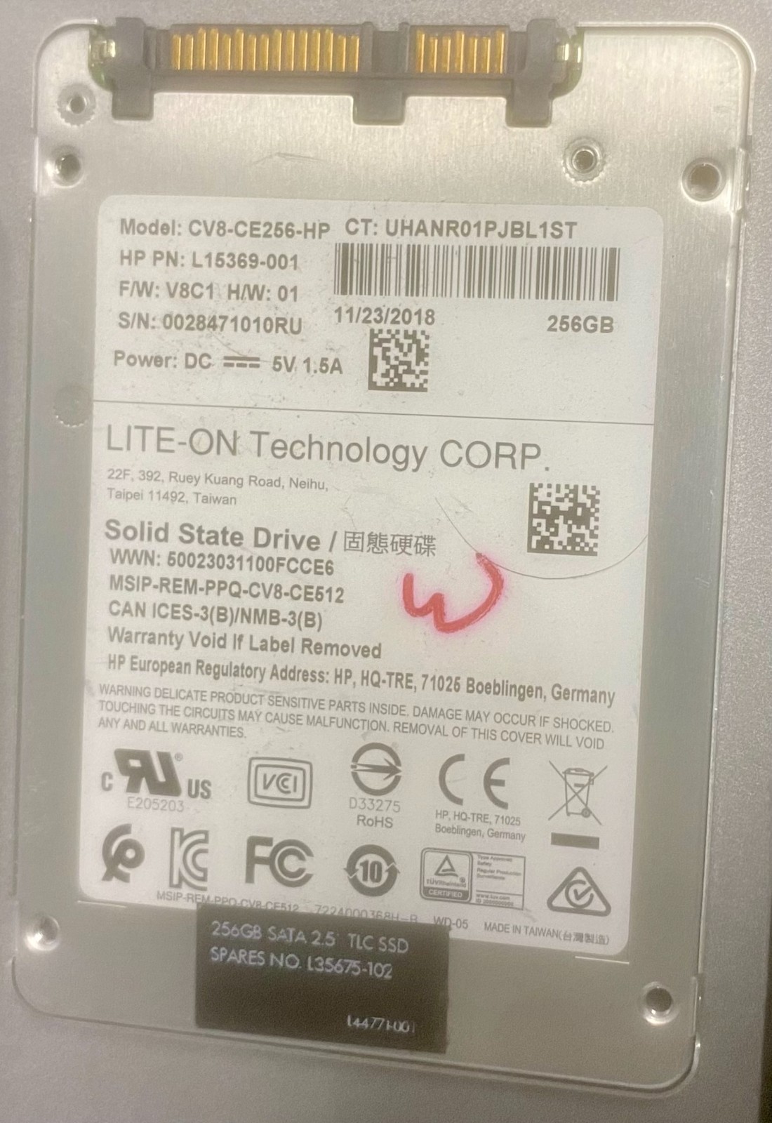 Lite-On CV8-CE256-HP 256GB HP L15369-001 2.5" SATA III SSD
