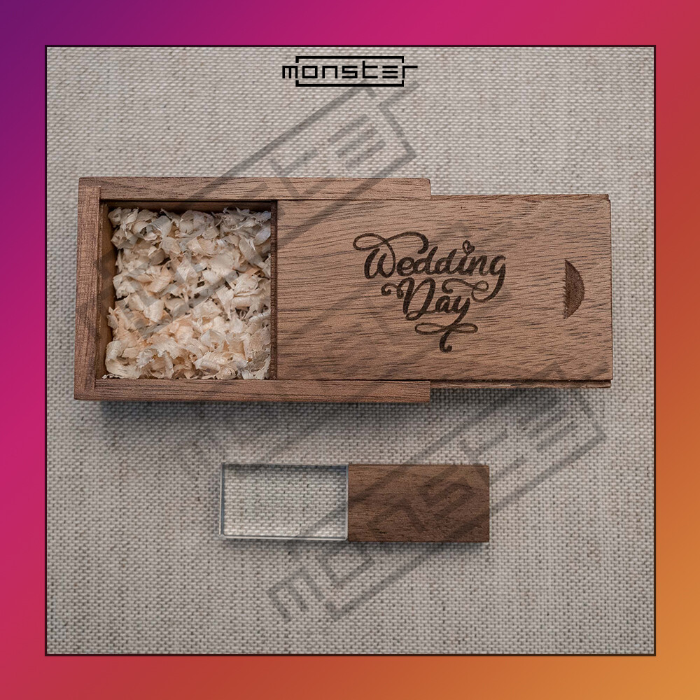 USB 3.0 - 16GB Plexiglass & Custom Wood - Walnut Wedding Box