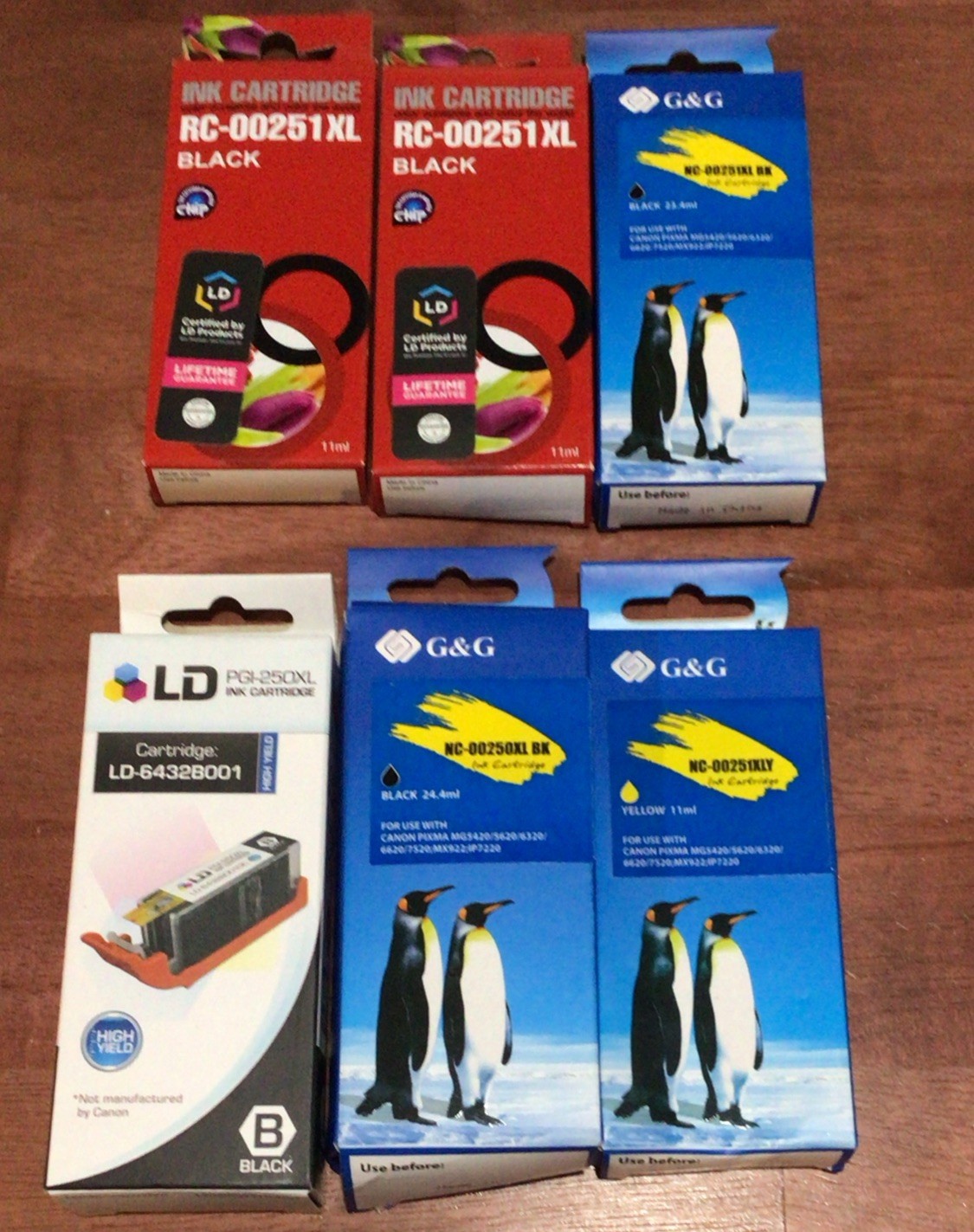 Lot of Canon Compatible Printer Ink Cartridges 4 Black 1 Yellow 00251XL 00250XL