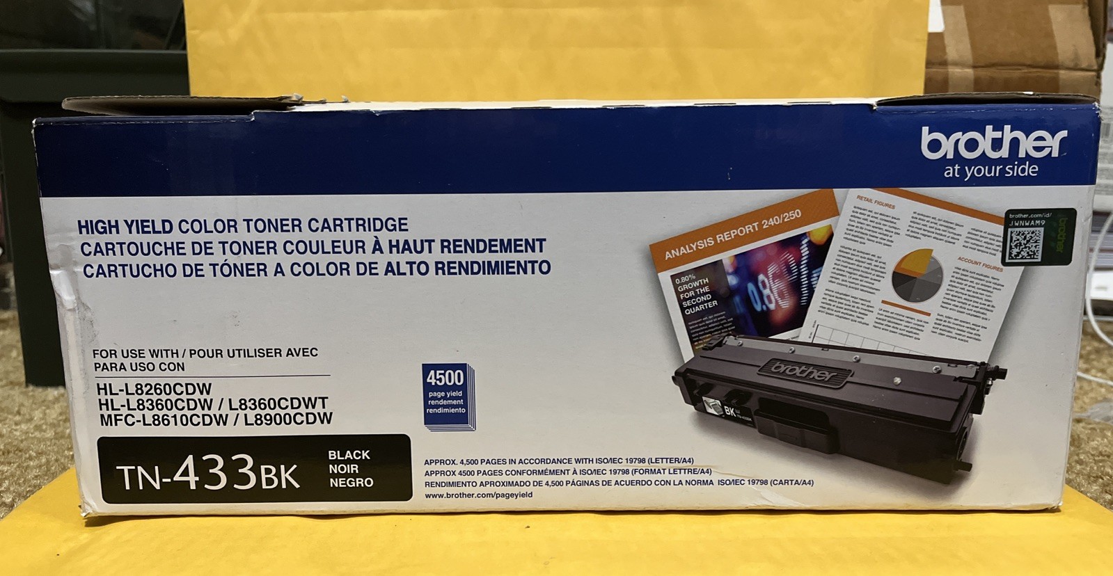 Brother OEM Genuine TN-433BK High Yield Black Toner Cartridge Sealed New