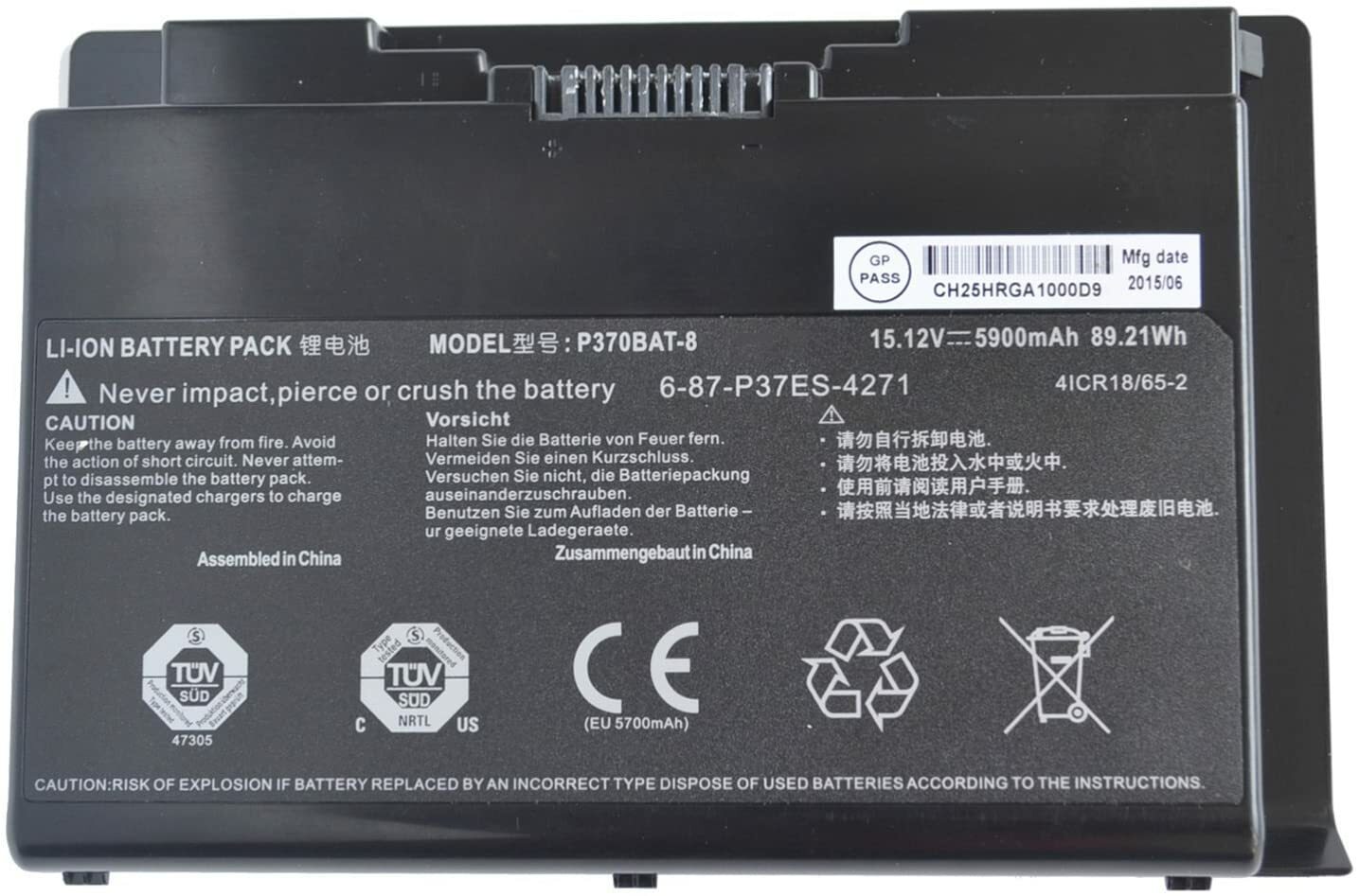 Original Battery For CLEVO P370BAT-8 6-87-P37ES-4271 P370SM-A P377SM-A P370SM3 