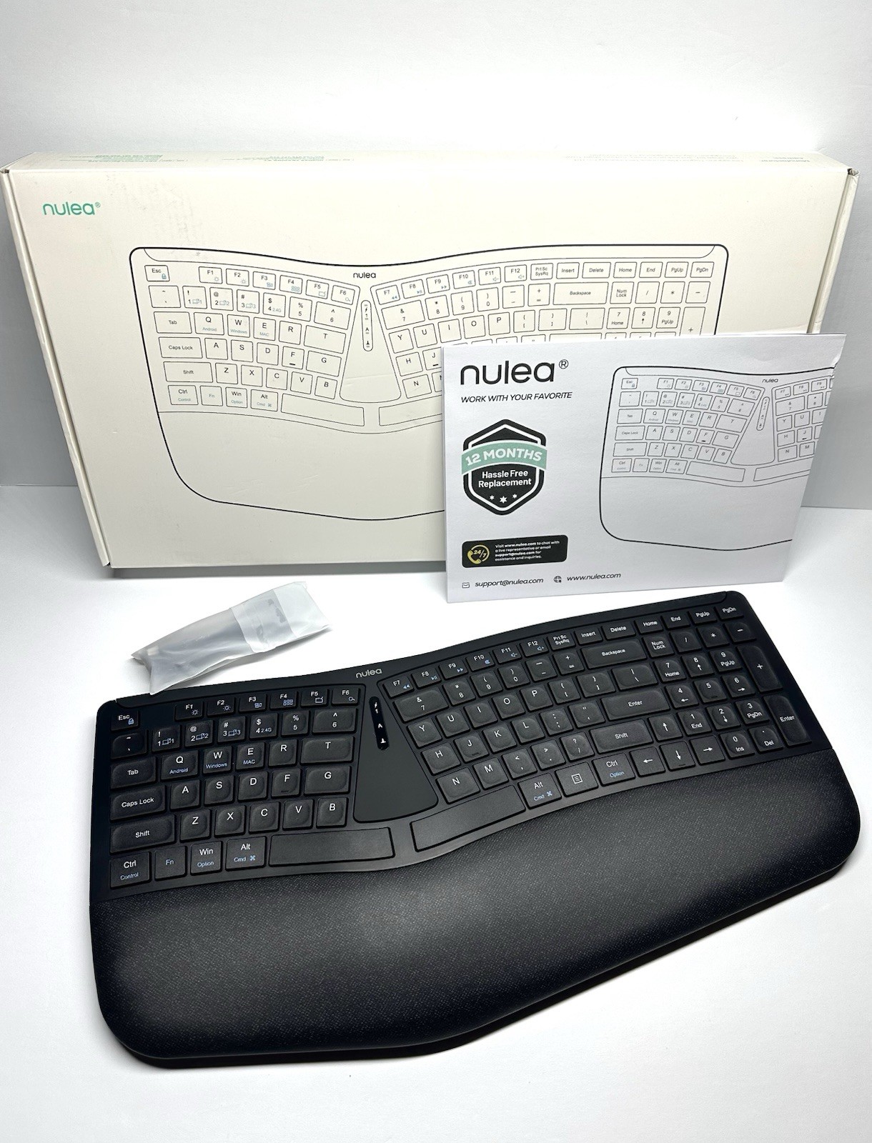 Nulea RT07B Wireless Ergonomic Keyboard Bluetooth 2.4G USB-C Rechargeable PC
