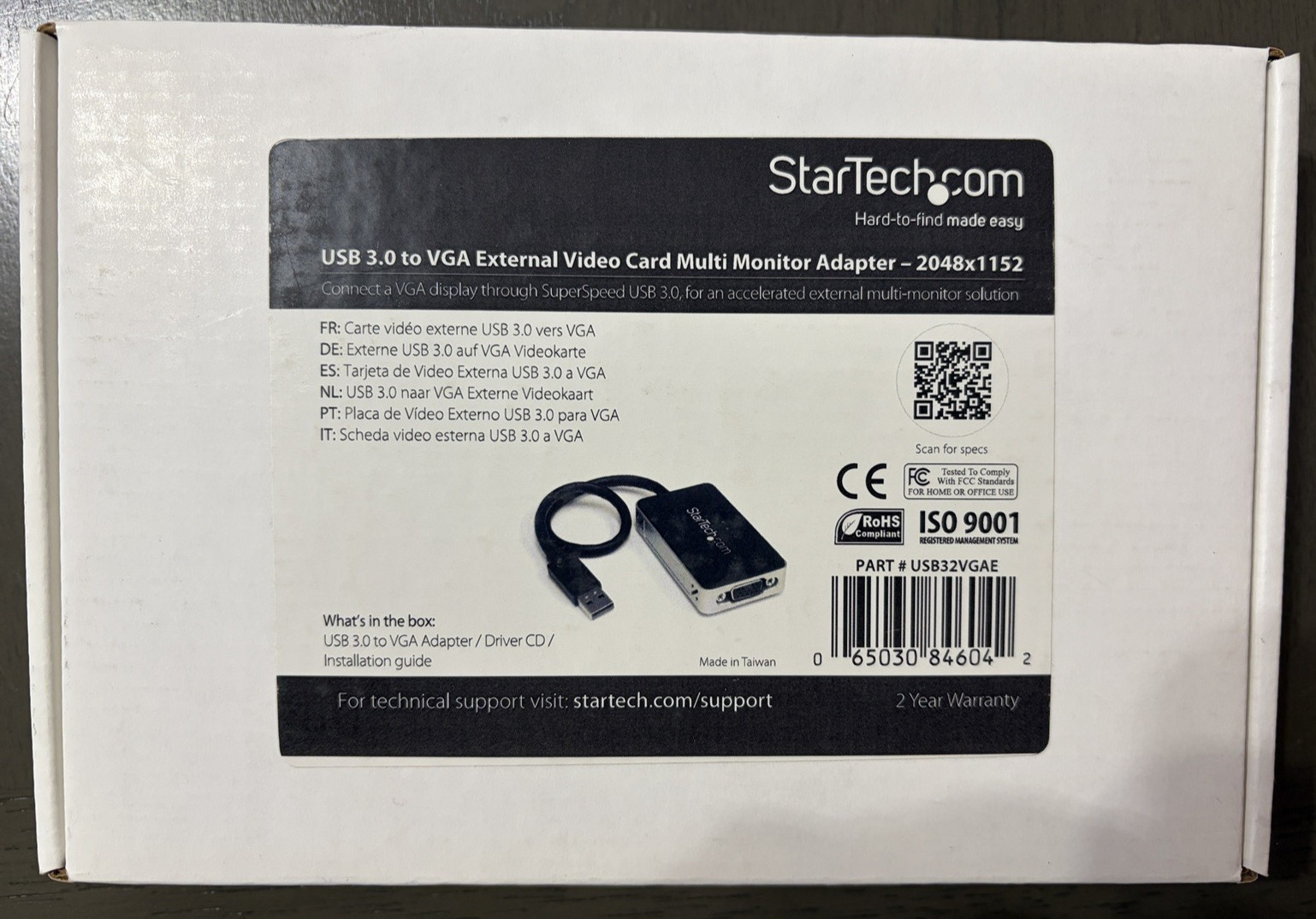 StarTech USB32VGAE USB 3.0 to VGA External Video Graphics Adapter Open Box