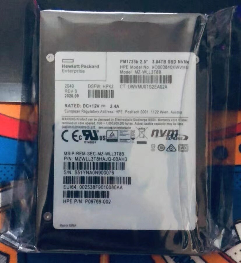 3.84TB Samsung SSD PM1723b VO003840KWVMU MZ-WLL3T8B DSFW:HPK2 MZWLL3T8HAJQ-00AH3