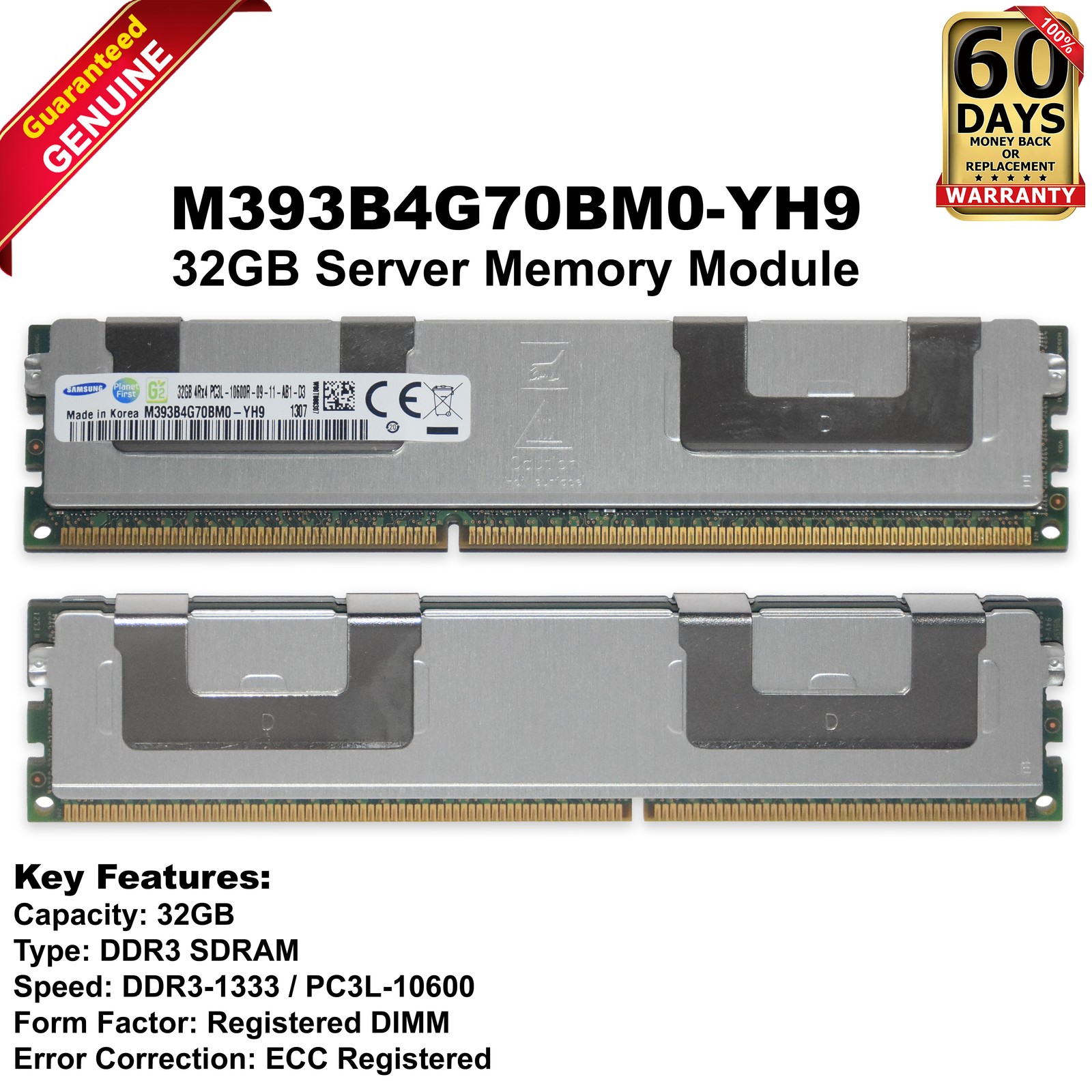 Samsung 64GB 2x32GB 4Rx4 DDR3L 1333MHz PC3L-10600R Memory Ram M393B4G70BM0-YH9