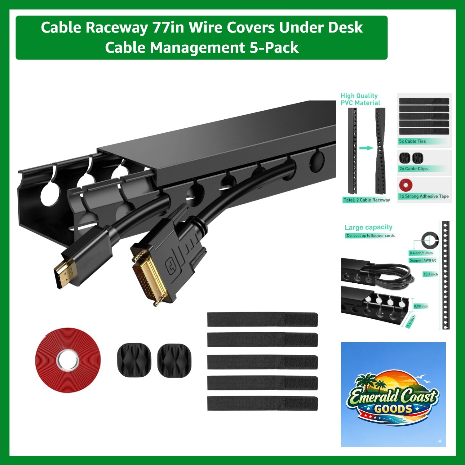 Flexible 77-Inch Cable Raceways - 5 Pack for Safe Under Desk Organization