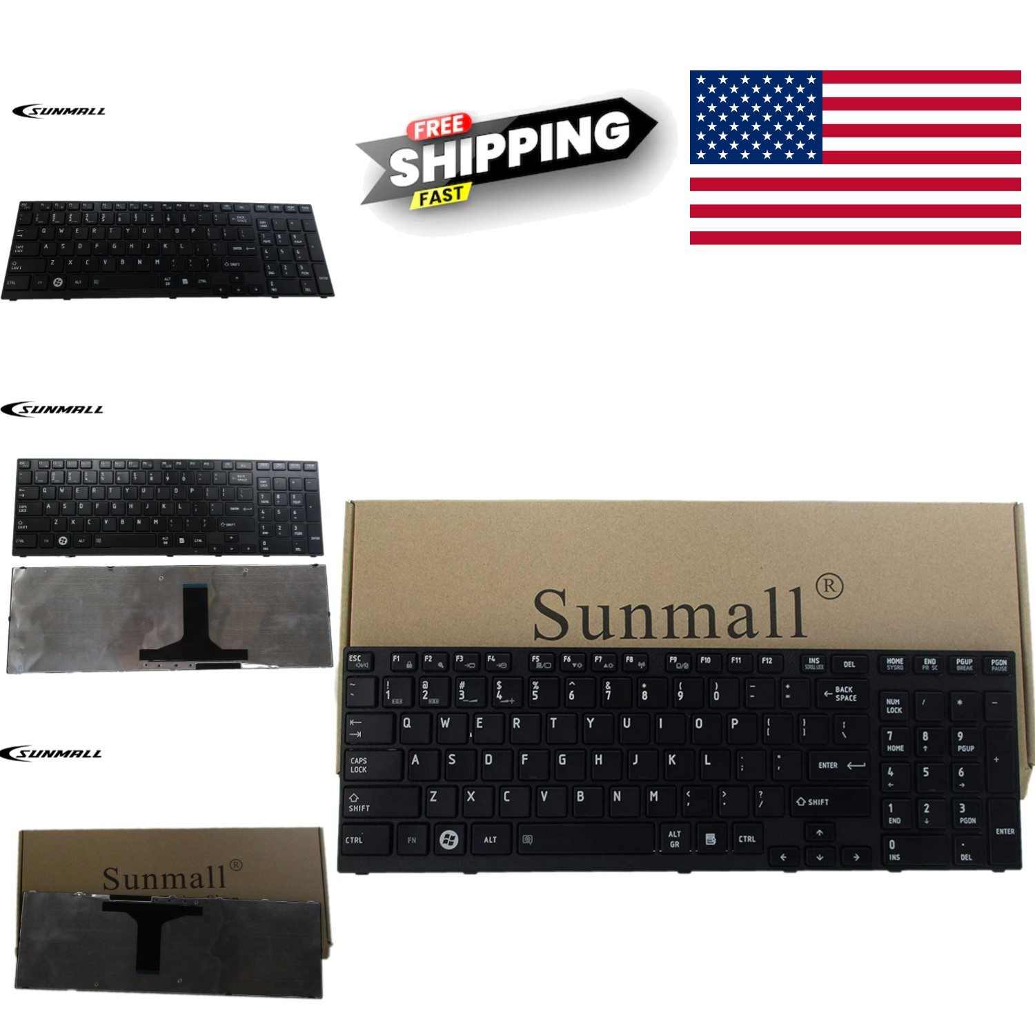 Black Ergonomic Laptop Keyboard Replacement for Toshiba P750 P755 Series Models