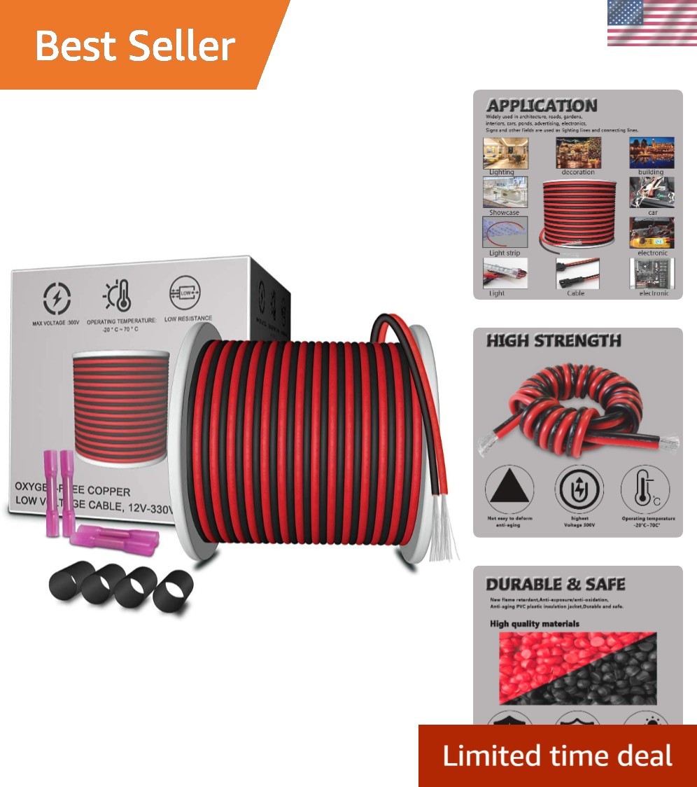 65.6ft 22AWG Tinned Copper Extension Cable - Reliable for LED Projects & More