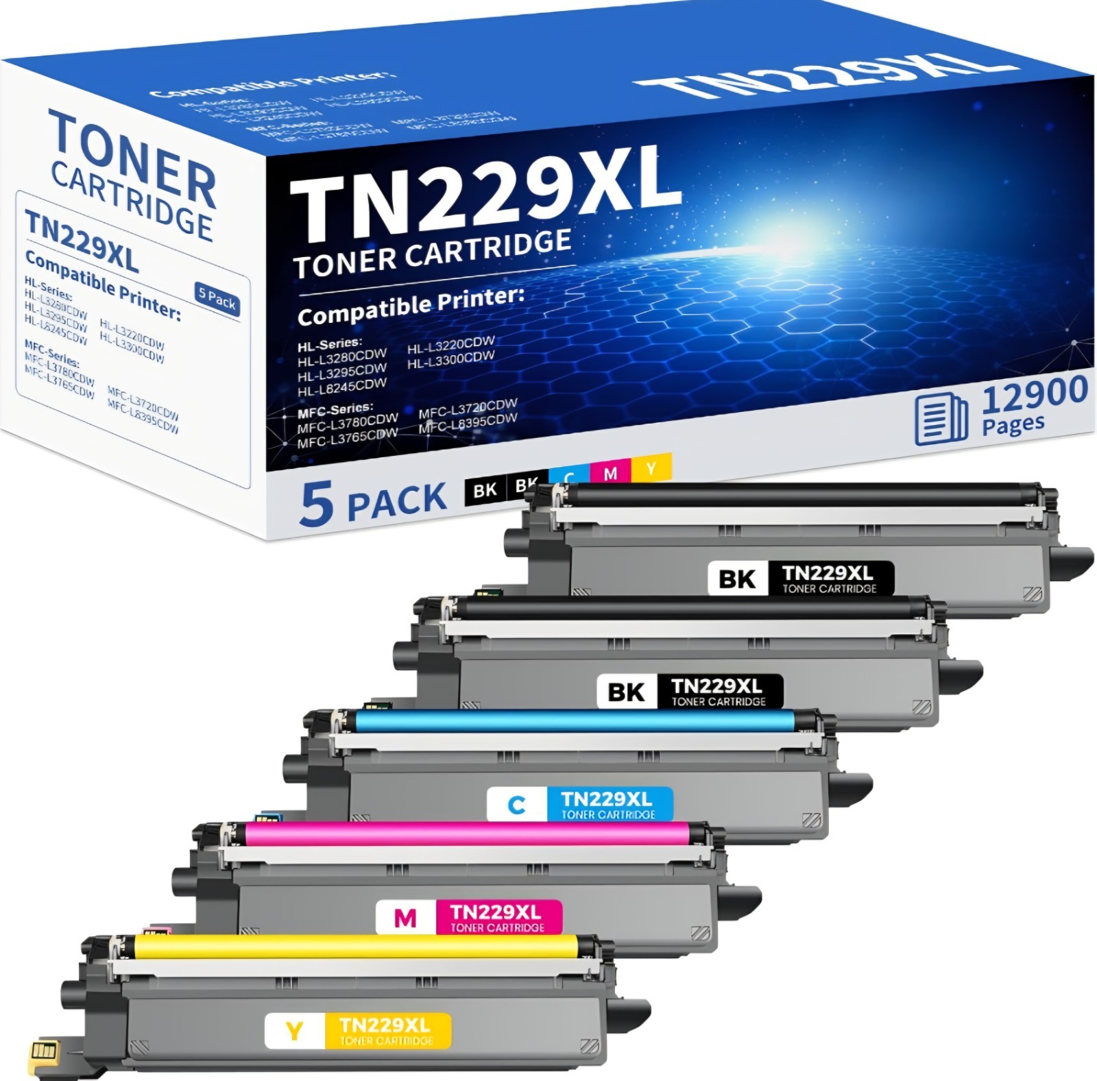 TN229XL Toner Cartridges 5 Pack Compatible for TN229XL TN-229XL TN229 XL 5PK ...
