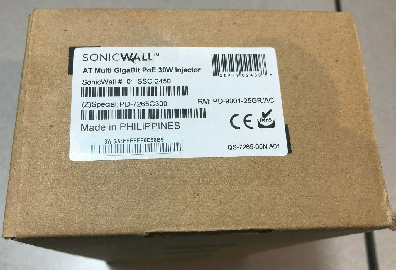 Sonicwall AT Multi GigaBit 802.3at PoE 30W+ Injector (01-SSC-2450) for Sonicwave