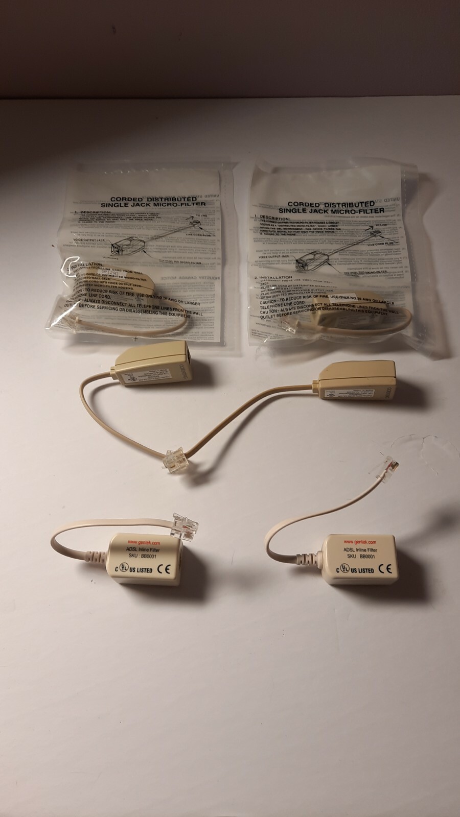 LOT OF 6 - 2X GNET - 6 X CORNING ADSL INLINE FILTER LIKE NEW