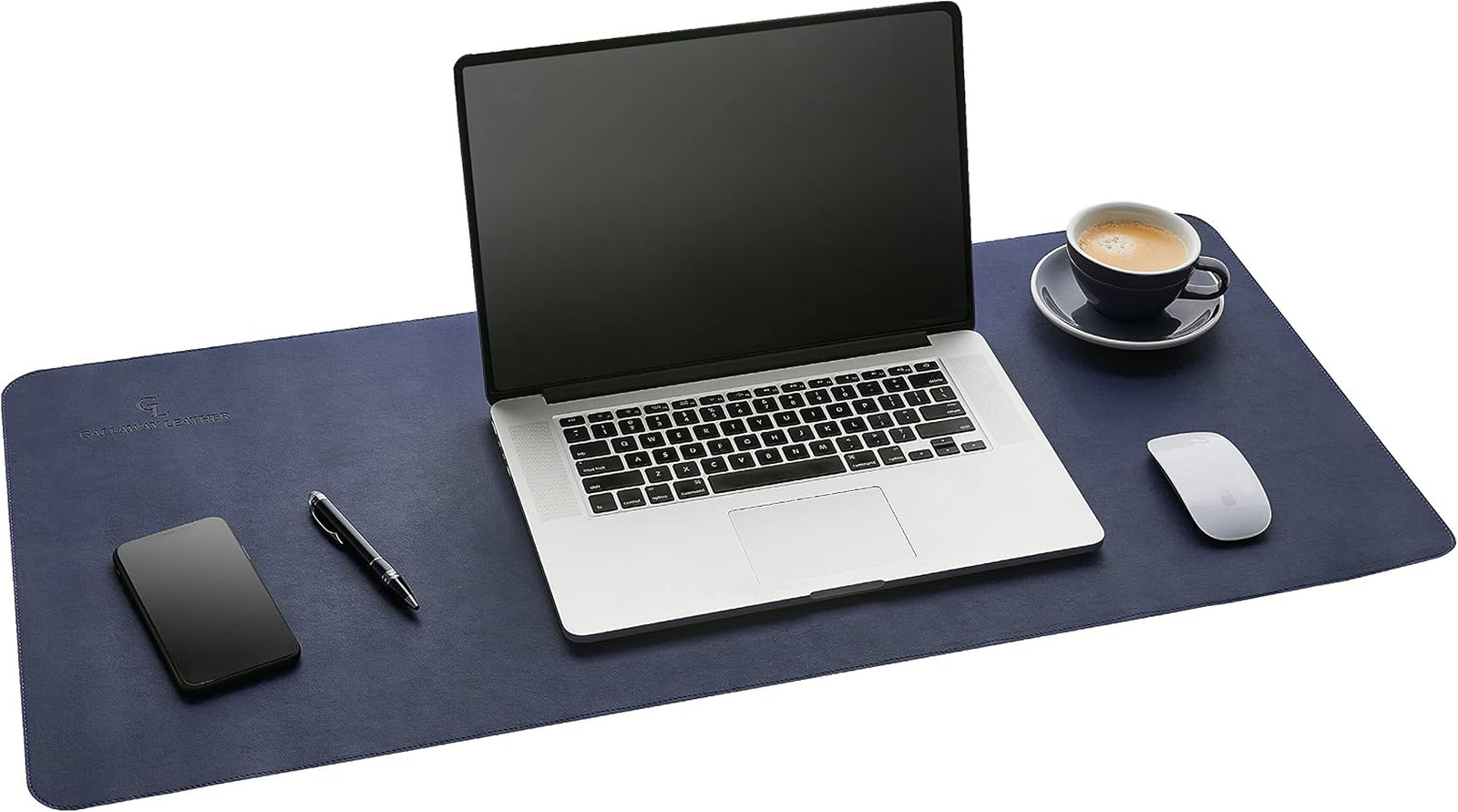 Leather Desk Mat 36x17 Navy Blue Office Writing Pad Computer Desk Cover Non-Slip