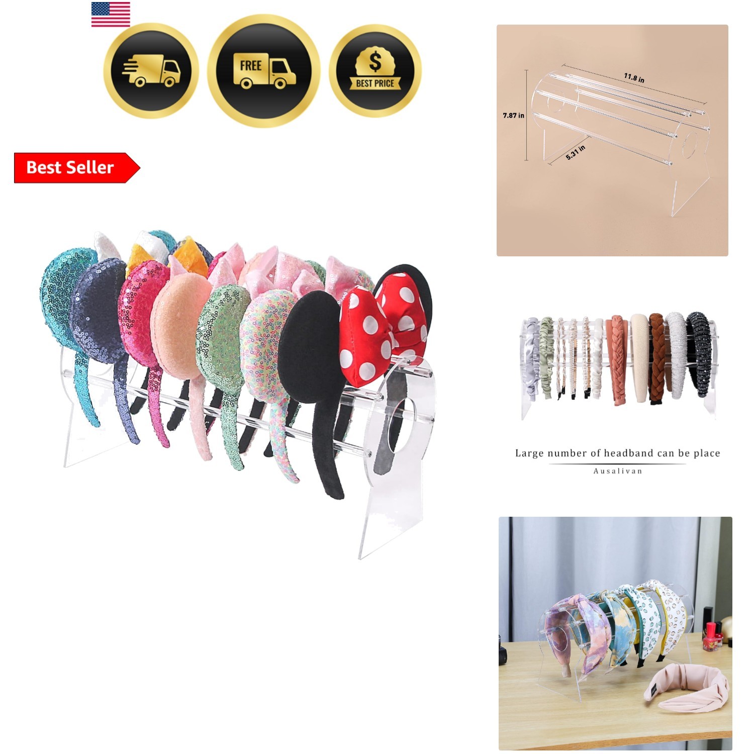 Acrylic Headband Organizer Display Stand for Girls Room Jewelry Closet