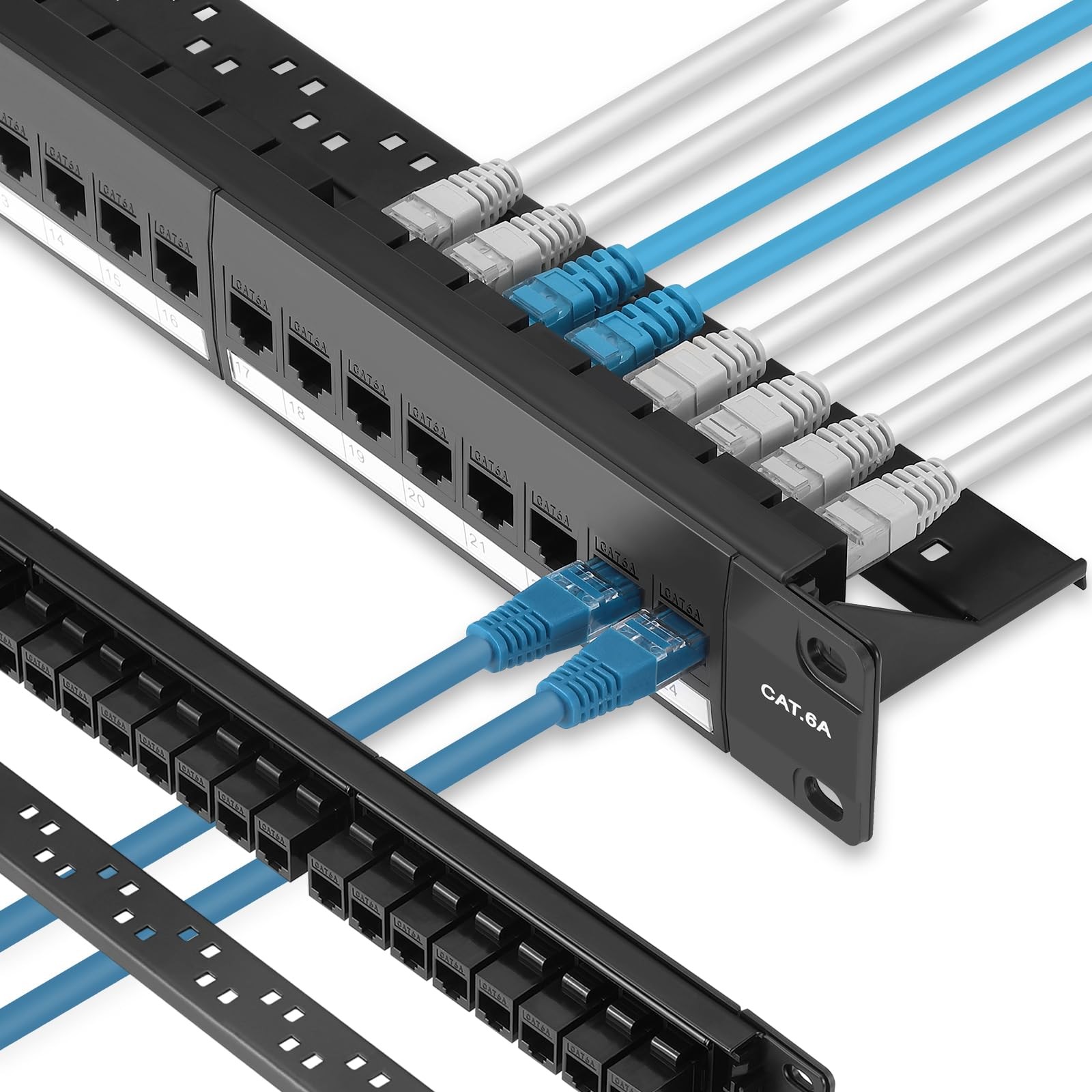 Rapink Patch Panel 24 Port Cat6A with Inline Keystone 10G Support, Pass-Thru