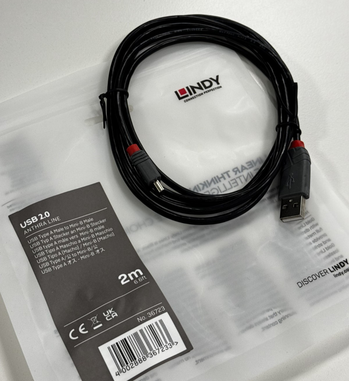 Lindy USB 2.0 Type A to Mini-B Cable (Anthra Line), 2 m - 36723