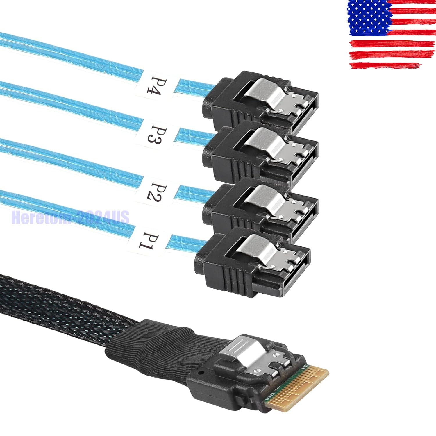 High Quality Internal SlimSAS SFF-8654 4i to 4 x SATA Breakout Forward Cable
