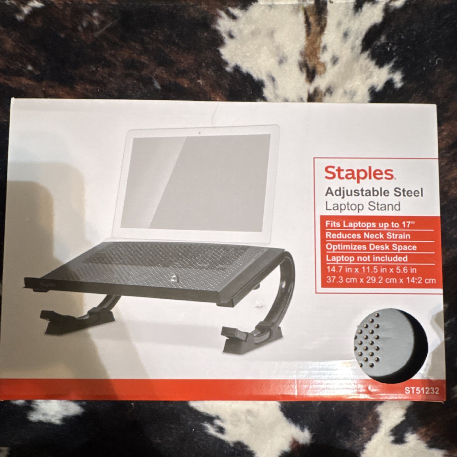 Staples Adjustable Steel Laptop Stand/Riser for Up to 17 in Laptops, Black
