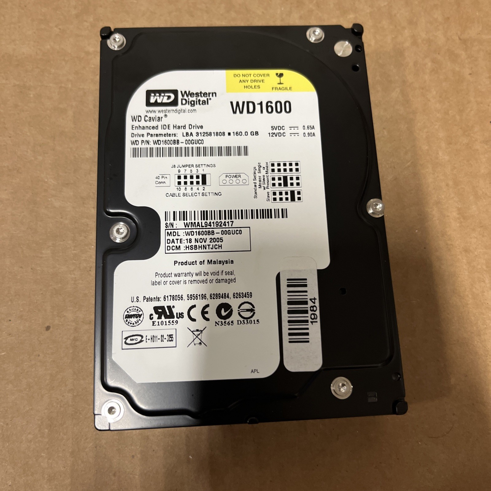 Western Digital WD1600BB-00GUC0 DCM: HSBHNTJCH IDE 160GB 3.5" Hard Drive