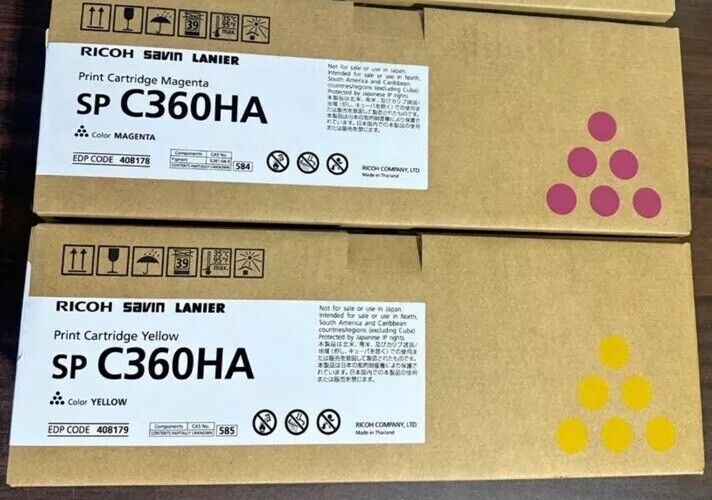 Set of 2 - Genuine Ricoh Savin SP C360HA High Yield Toner Cartridges - Sealed