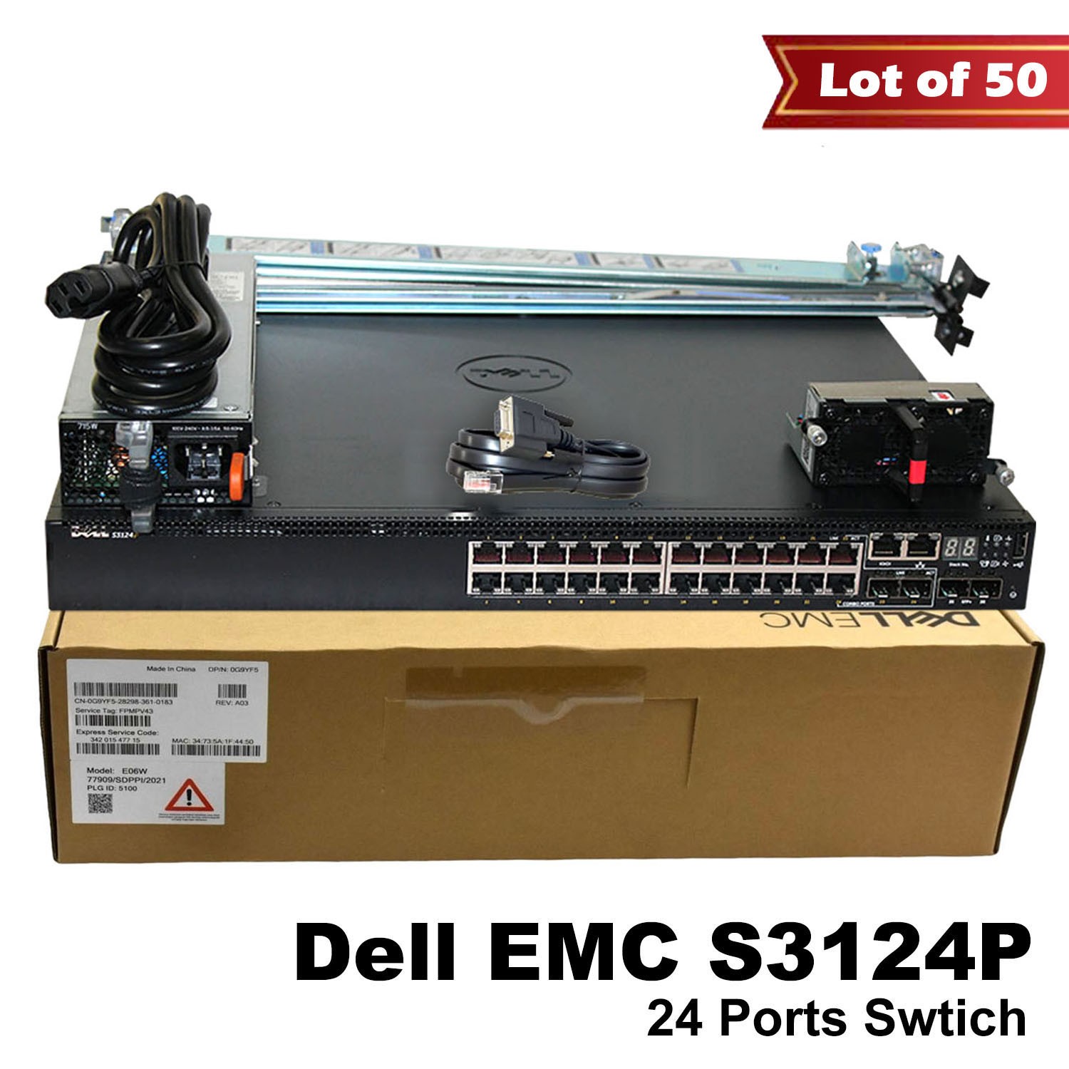 Lot of 50 Dell PowerSwitch S3124P 24-Ports 1GbE PoE+ L3 2x 10GbE Switch F8NYC