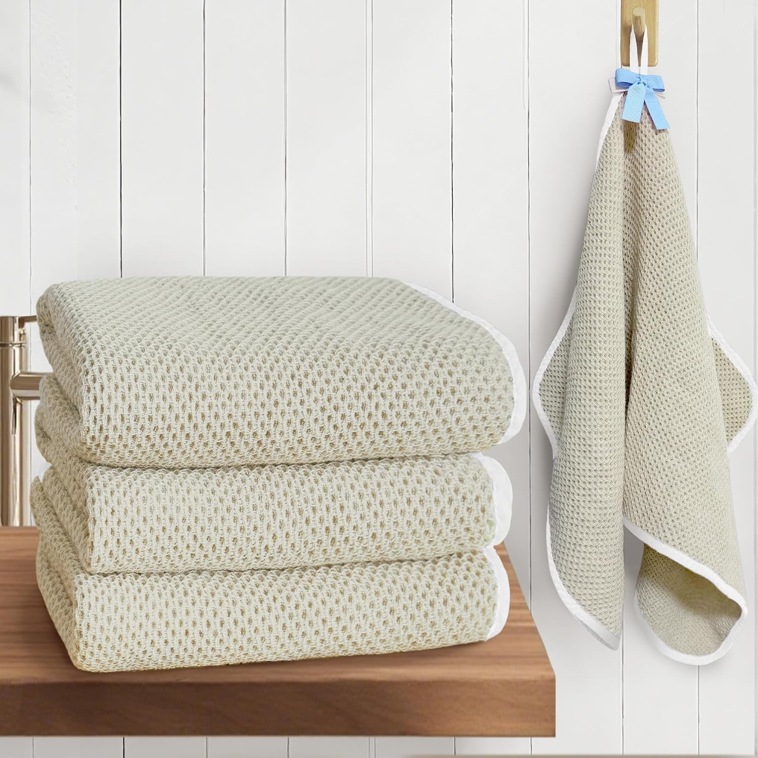 Waffle Cotton Hand Towels 4 Pack, 100% Cotton, 28x16 in