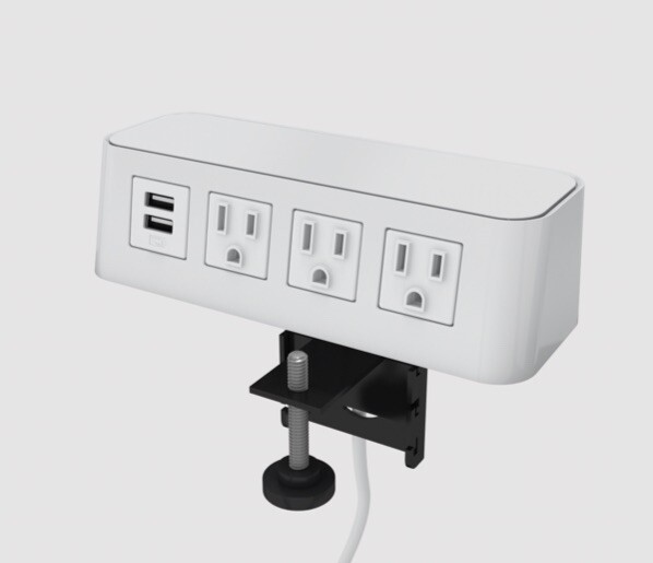 BYRNE Burele 3-Power Outlet & 2-USB Charging Port Edge Mount Clamp