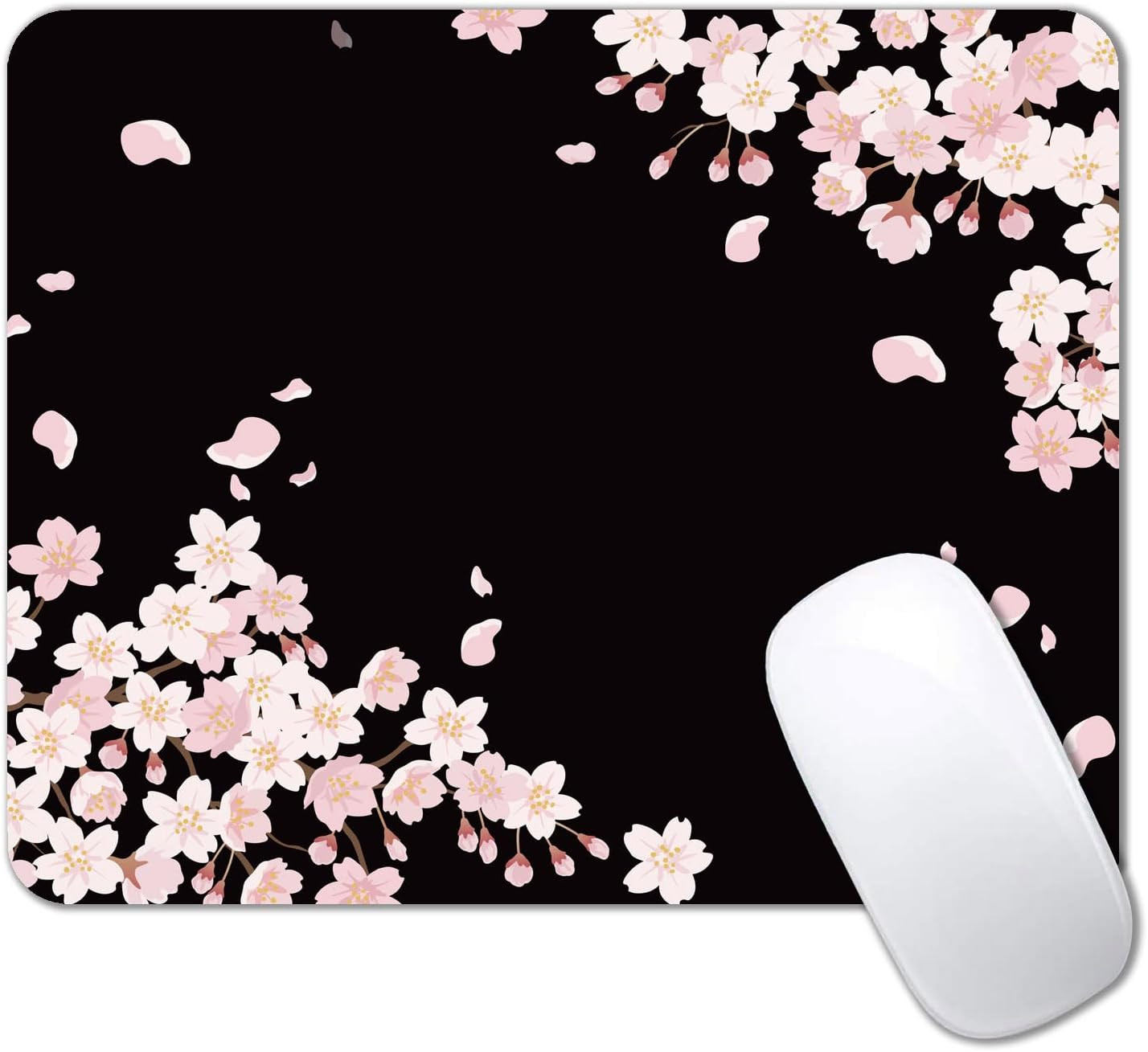 Cute Pink Flowers Mouse Pad, Cherry Blossom Mouse Pad, Serene Blossoms on Black