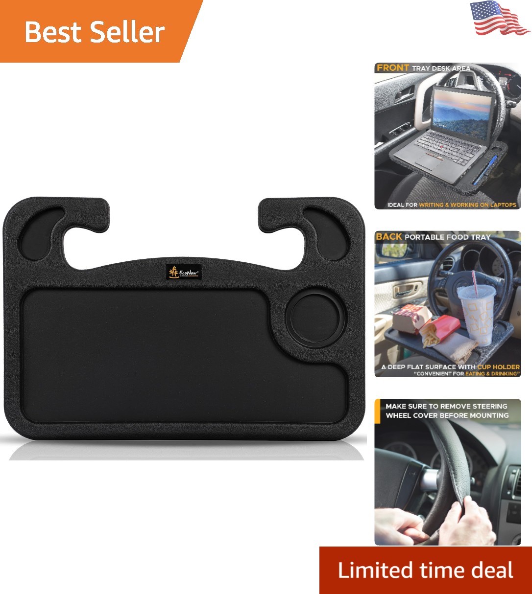Multi-Purpose Steering Wheel Laptop Tray with Cup Holder - Modern Convenience