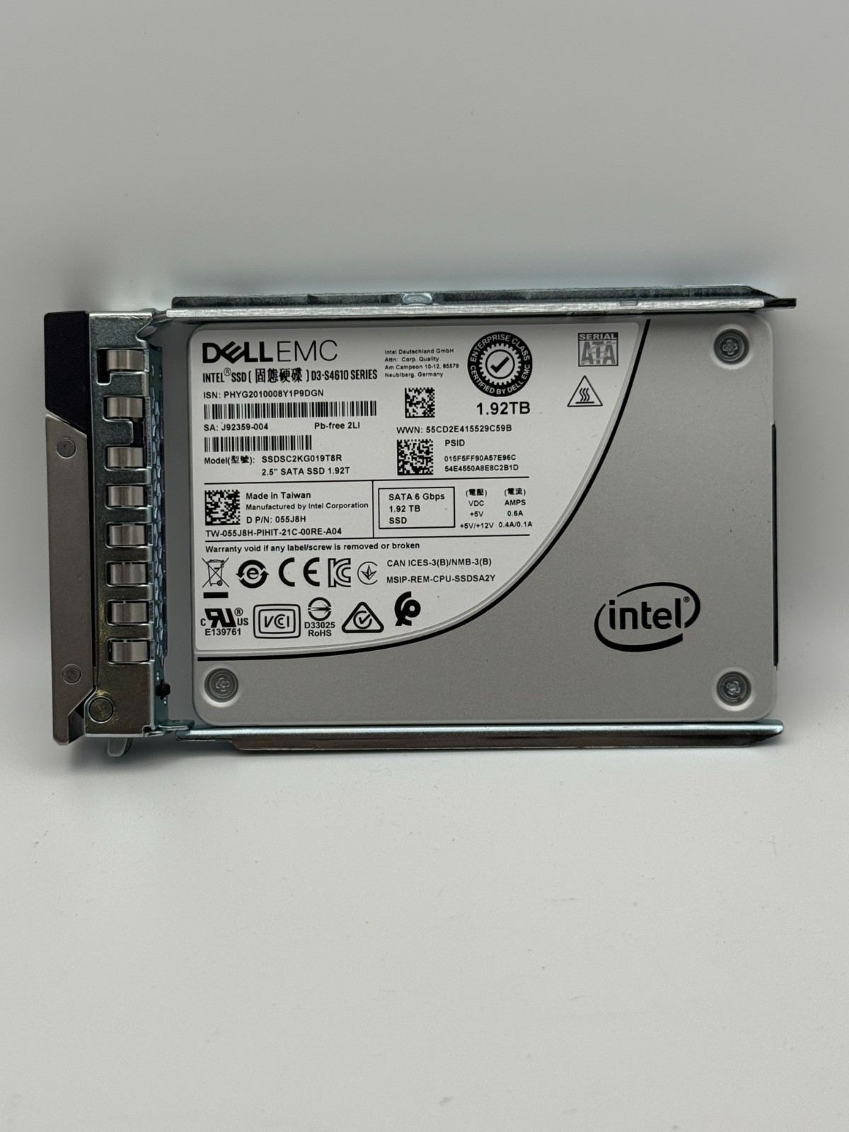 55J8H Dell Intel D3-S4610 1.92TB SATA 6Gb/s 2.5" MU SSD 055J8H SSDSC2KG019T8R