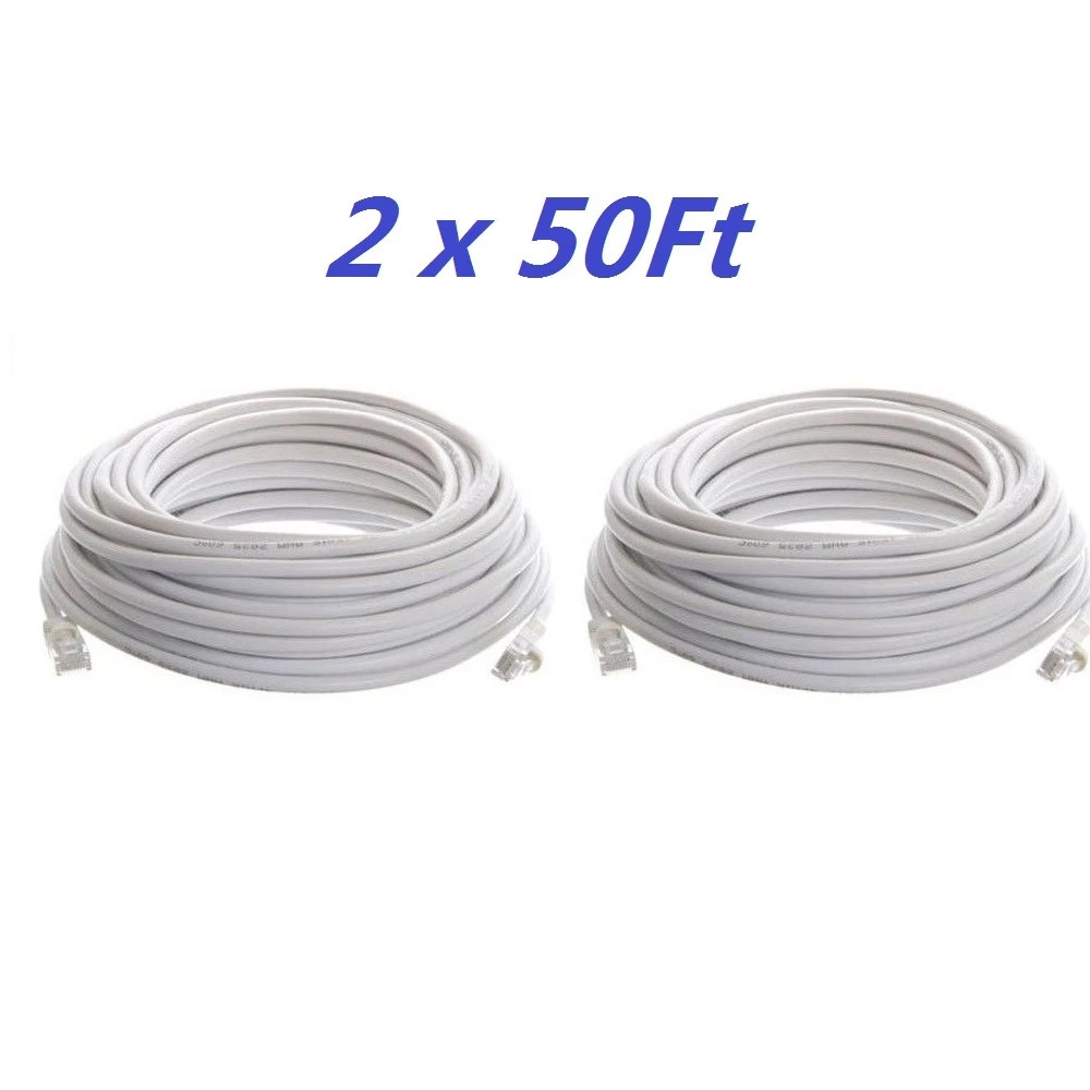 2 x CAT5 50ft FEET White Internet LAN CAT5e Network Cable Cord for PC Router