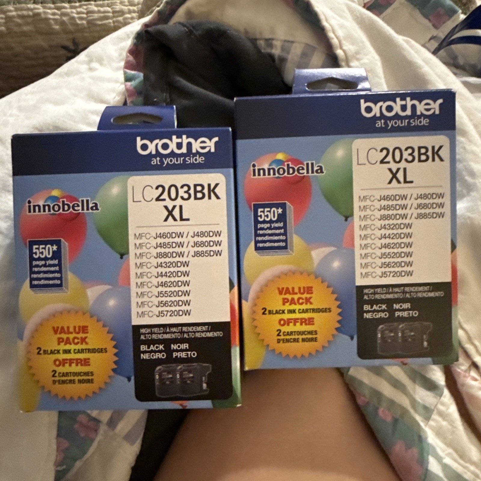 Two 2026 Brother LC203BK 3-Pack Color Ink Cartridges ( Lot Of Two)