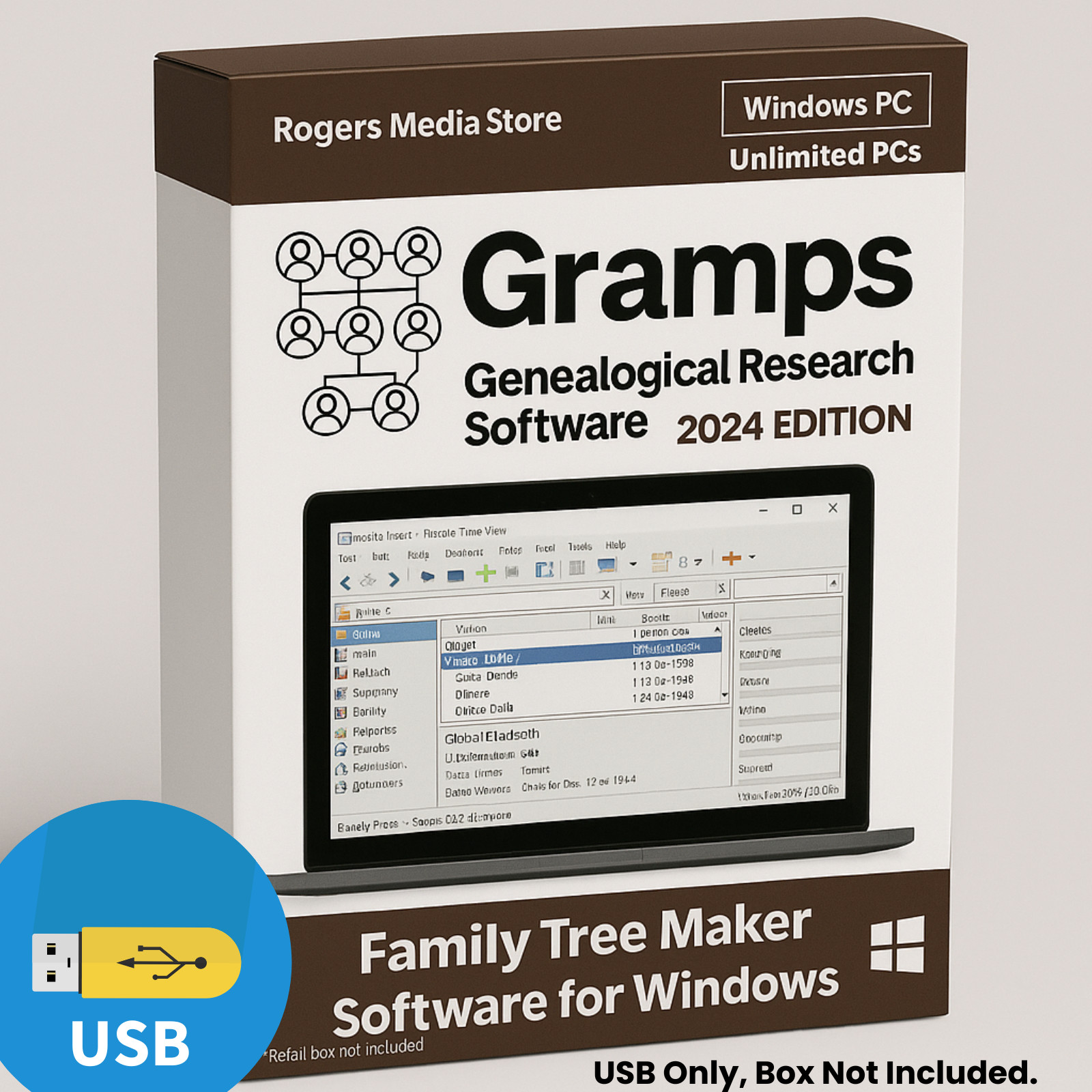 Gramps Family Tree Maker and Genealogy Software Family History Ancestry USB
