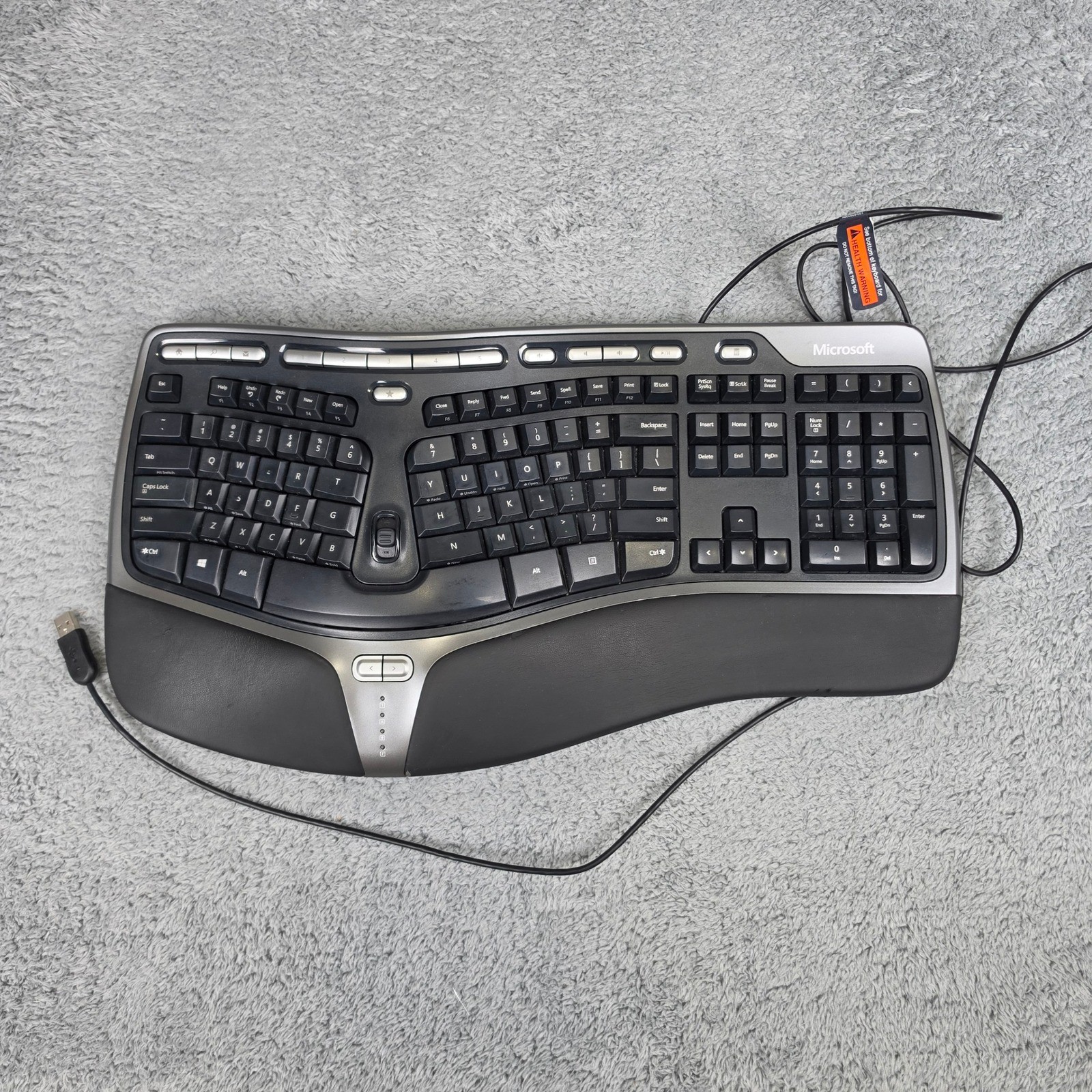 Microsoft Natural Ergonomic Keyboard 4000 v1.0 Black Silver Wired USB TESTED