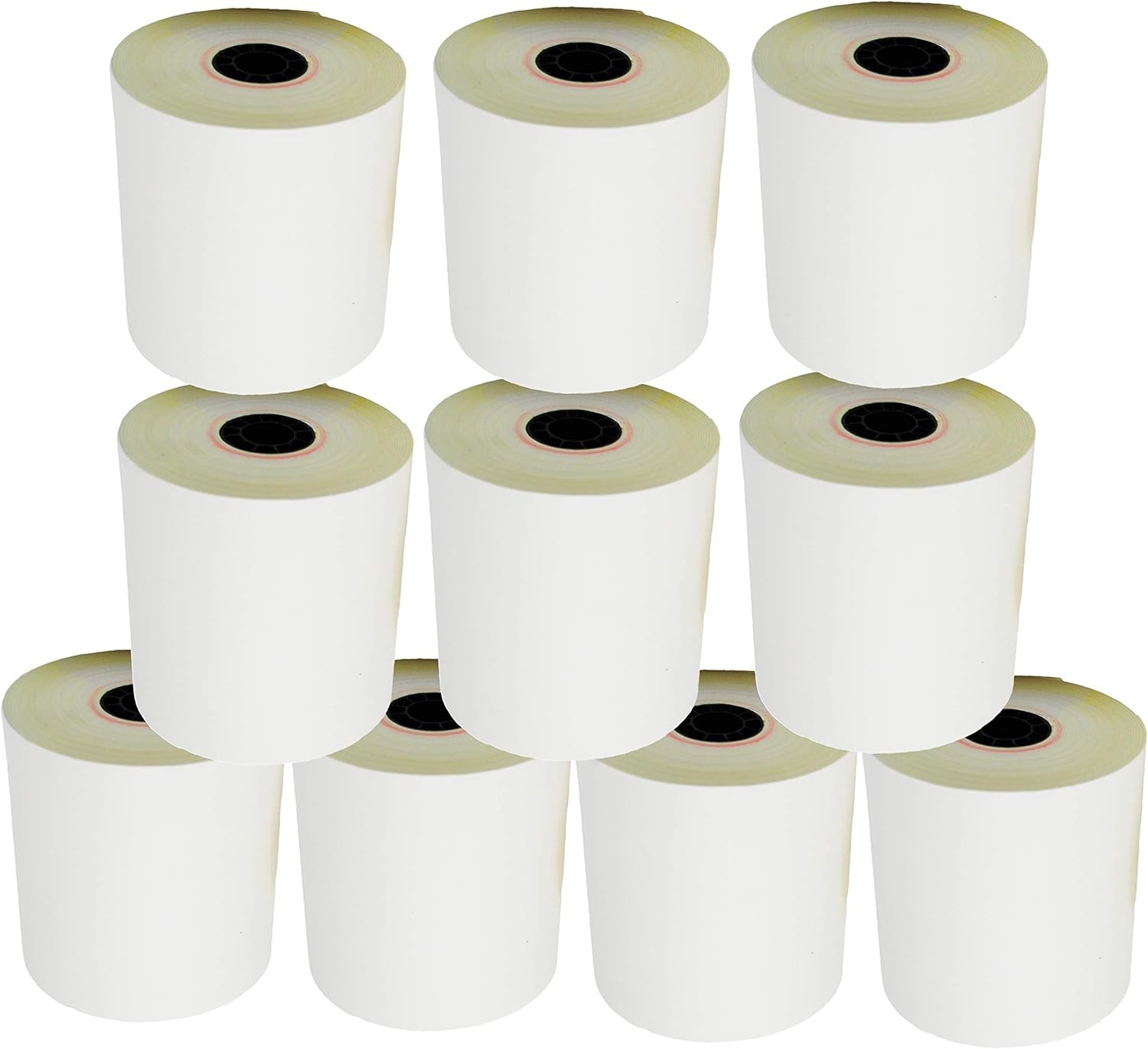 (10 Rolls - 50 GSM) 3'' x 95' White/Canary 2 Ply Pack of 10, white/canary 