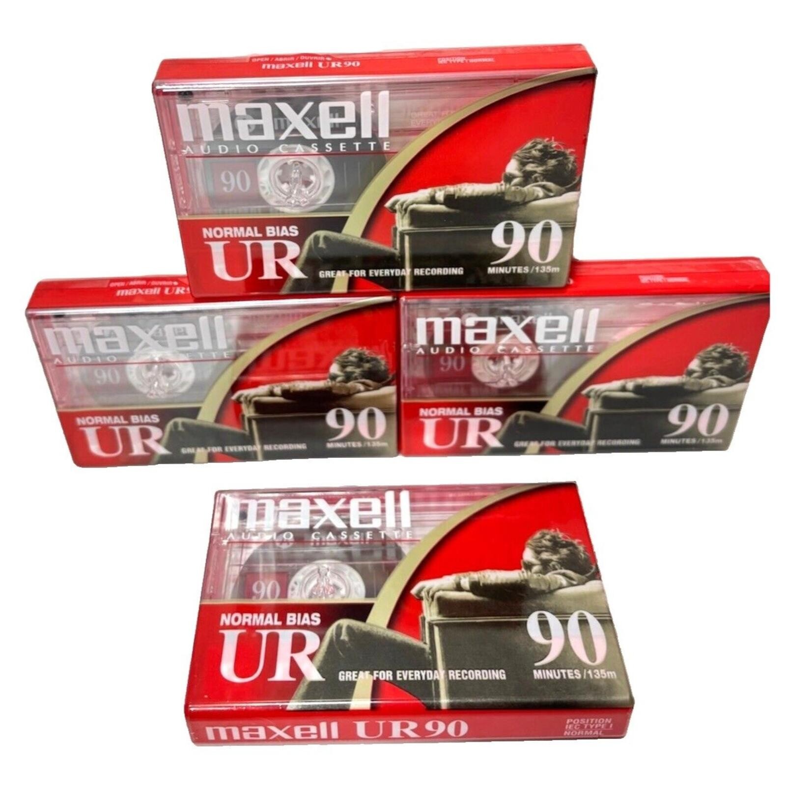 Maxell UR90 90 Min Blank Cassette Tapes 4-Pack Lot Vintage New Sealed