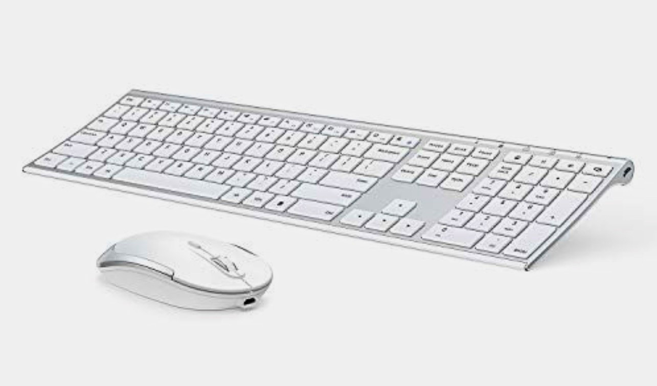 Vssoplor Wireless Slim Keyboard Mouse Combo QWERTY Standard English White