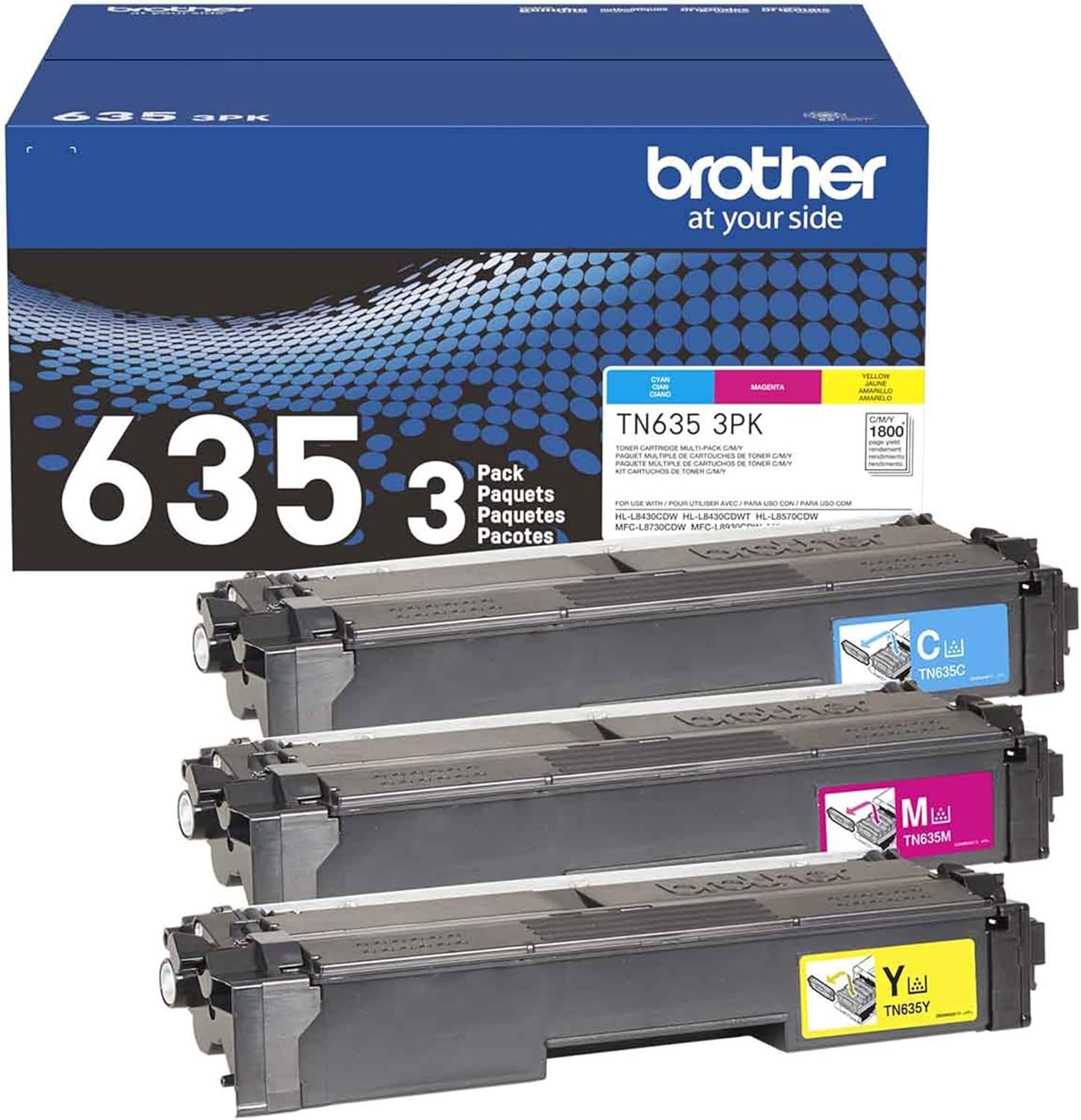 Brother Genuine TN635C, TN635M, TN635Y Standard Yield Cyan/Magenta/Yellow Toner 