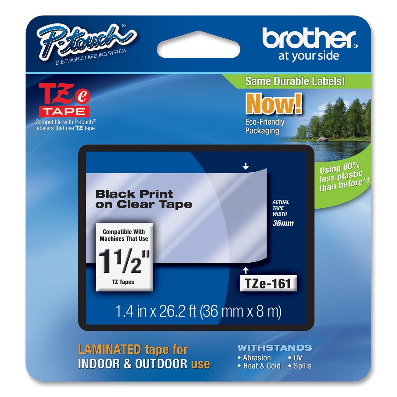 Brother TZ161 TZe161 1-1/2" 36mm Black on Clear TZ label tape PT9200DX PT9200PC 