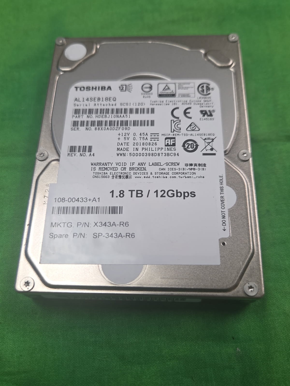 Toshiba 1.8TB 10K SAS 2.5" 12Gbps 12GB AL14SEB18EQ Enterprise Hard drive 86% SAS